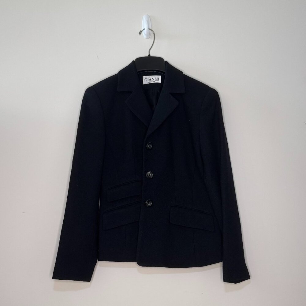 Gianni Vintage Petite Black Long Sleeve Blazer with Shoulder Pads Size 2P